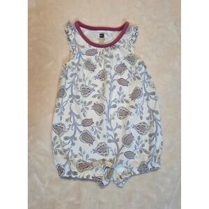 Tea Collection Romper 6–12M 100% Cotton Summer Mosaic Floral Print
